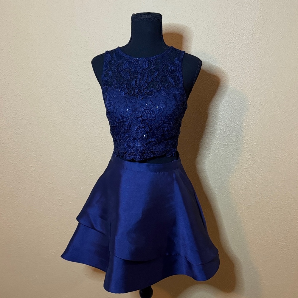 Sequin Hearts Navy Blue Lace Dress